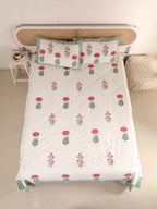 Hand Block Print Jaipuri Cotton Bedsheet With Two Reversible Pillow Cover