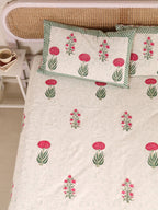 Hand Block Print Jaipuri Cotton Bedsheet With Two Reversible Pillow Cover
