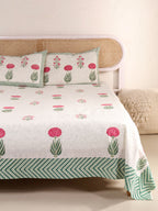 Hand Block Print Jaipuri Cotton Bedsheet With Two Reversible Pillow Cover