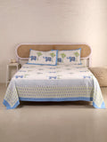 HATHI BAAGH PRINT HAND BLOCK PRINT COTTON BEDSHEET WITH PILLOW COVER