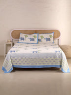 HATHI BAAGH PRINT HAND BLOCK PRINT COTTON BEDSHEET WITH PILLOW COVER