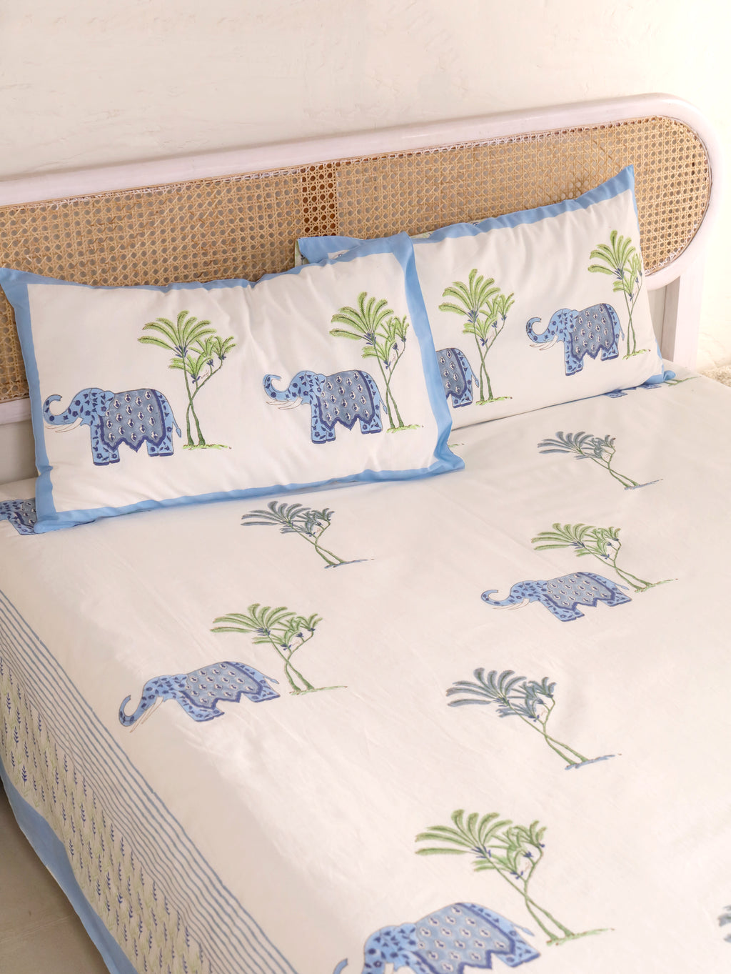 HATHI BAAGH PRINT HAND BLOCK PRINT COTTON BEDSHEET WITH PILLOW COVER