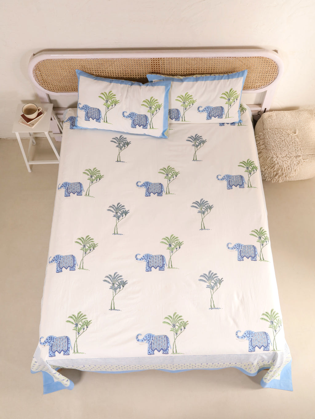 HATHI BAAGH PRINT HAND BLOCK PRINT COTTON BEDSHEET WITH PILLOW COVER