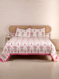 RANI BAGH PINK MUGHAL JAAL PRINT HAND BLOCK PRINT COTTON BEDSHEET WITH PILLOW COVER