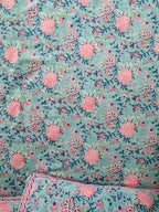 ENGKISH GREEN FOREST PRINT HAND BLOCK PRINT COTTON BEDSHEET WITH PILLOW COVER