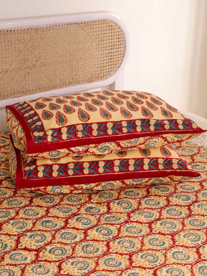 Hand Block Print Jaipuri Cotton Bedsheet With Two Reversible Pillow Cover