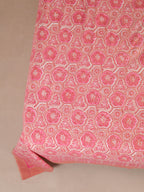 PINK ROSETTEL PRINT HAND BLOCK PRINT COTTON BEDSHEET WITH PILLOW COVER