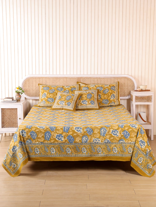 Hand Block Print Jaipuri Cotton Bedsheet With Two Reversible Pillow Cover
