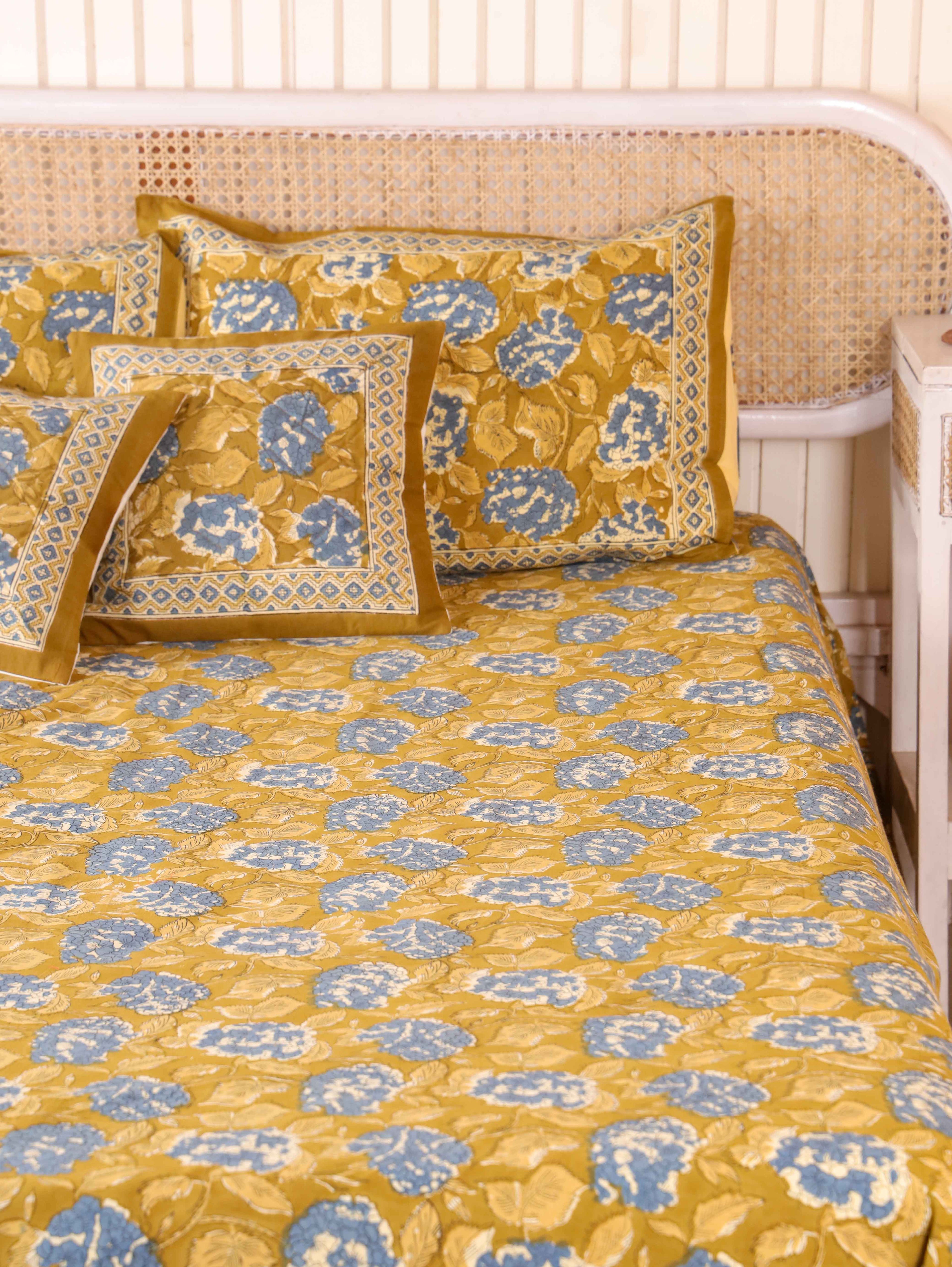 Hand Block Print Jaipuri Cotton Bedsheet With Two Reversible Pillow Cover