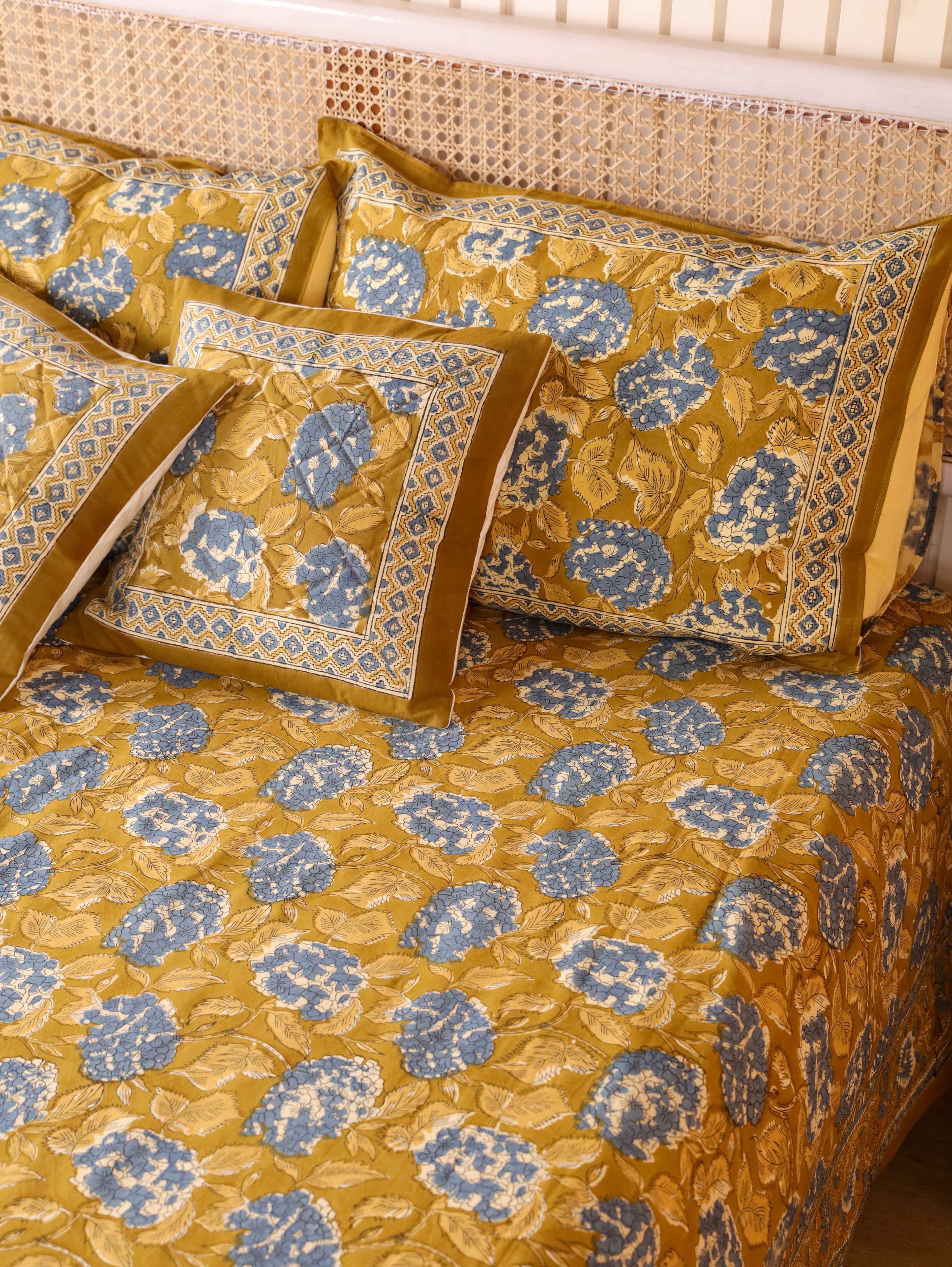 Hand Block Print Jaipuri Cotton Bedsheet With Two Reversible Pillow Cover