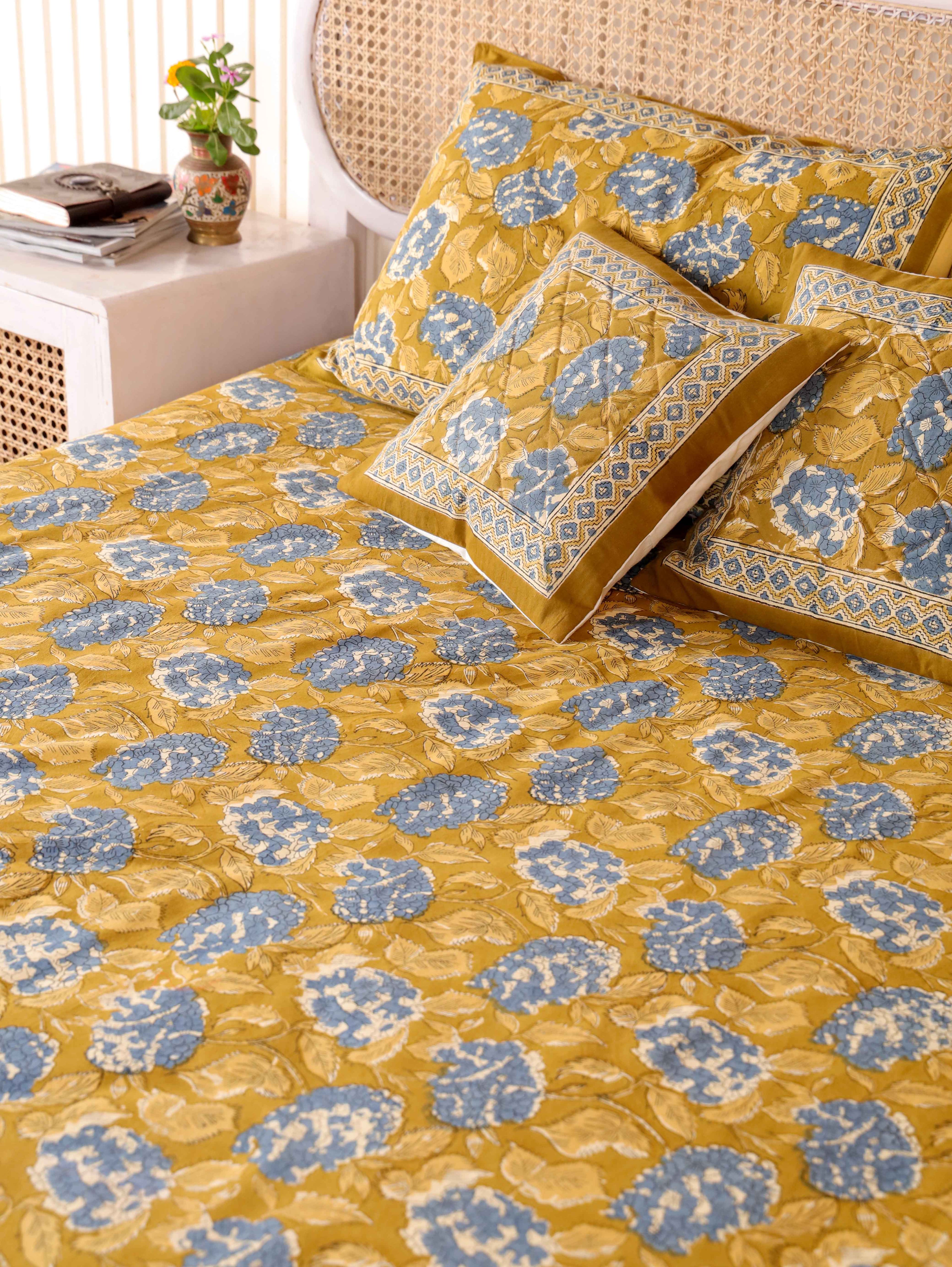 Hand Block Print Jaipuri Cotton Bedsheet With Two Reversible Pillow Cover