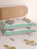 VINTAGE MULTI BUTTA PRINT HAND BLOCK PRINT COTTON BEDSHEET WITH PILLOW COVER