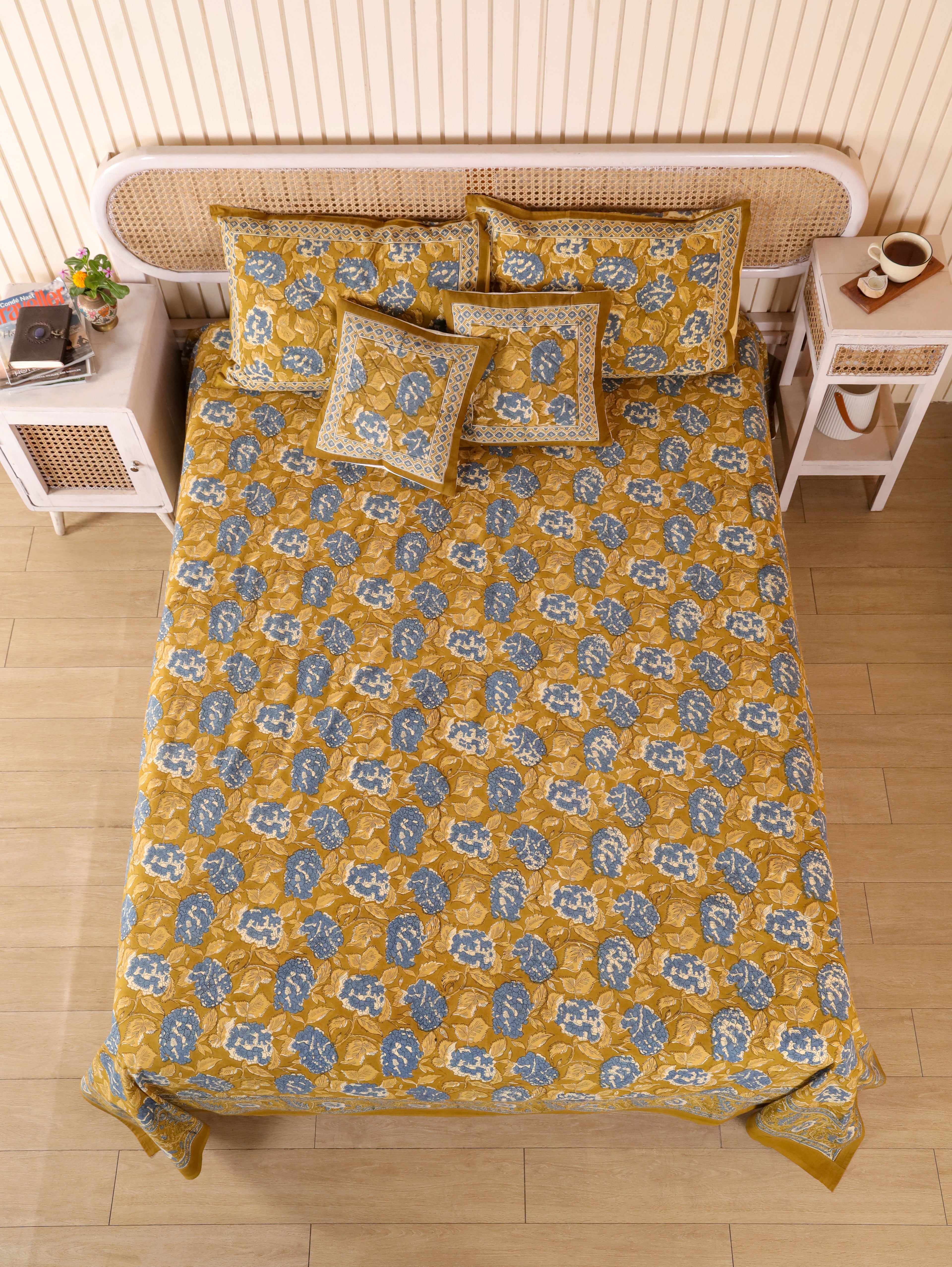 Hand Block Print Jaipuri Cotton Bedsheet With Two Reversible Pillow Cover
