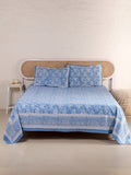 DEEP BLUE DANIM  PRINT HAND BLOCK PRINT COTTON BEDSHEET WITH PILLOW COVER