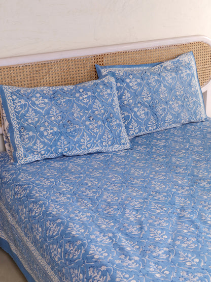 Hand Block Print Jaipuri Cotton Bedsheet With Two Reversible Pillow Cover