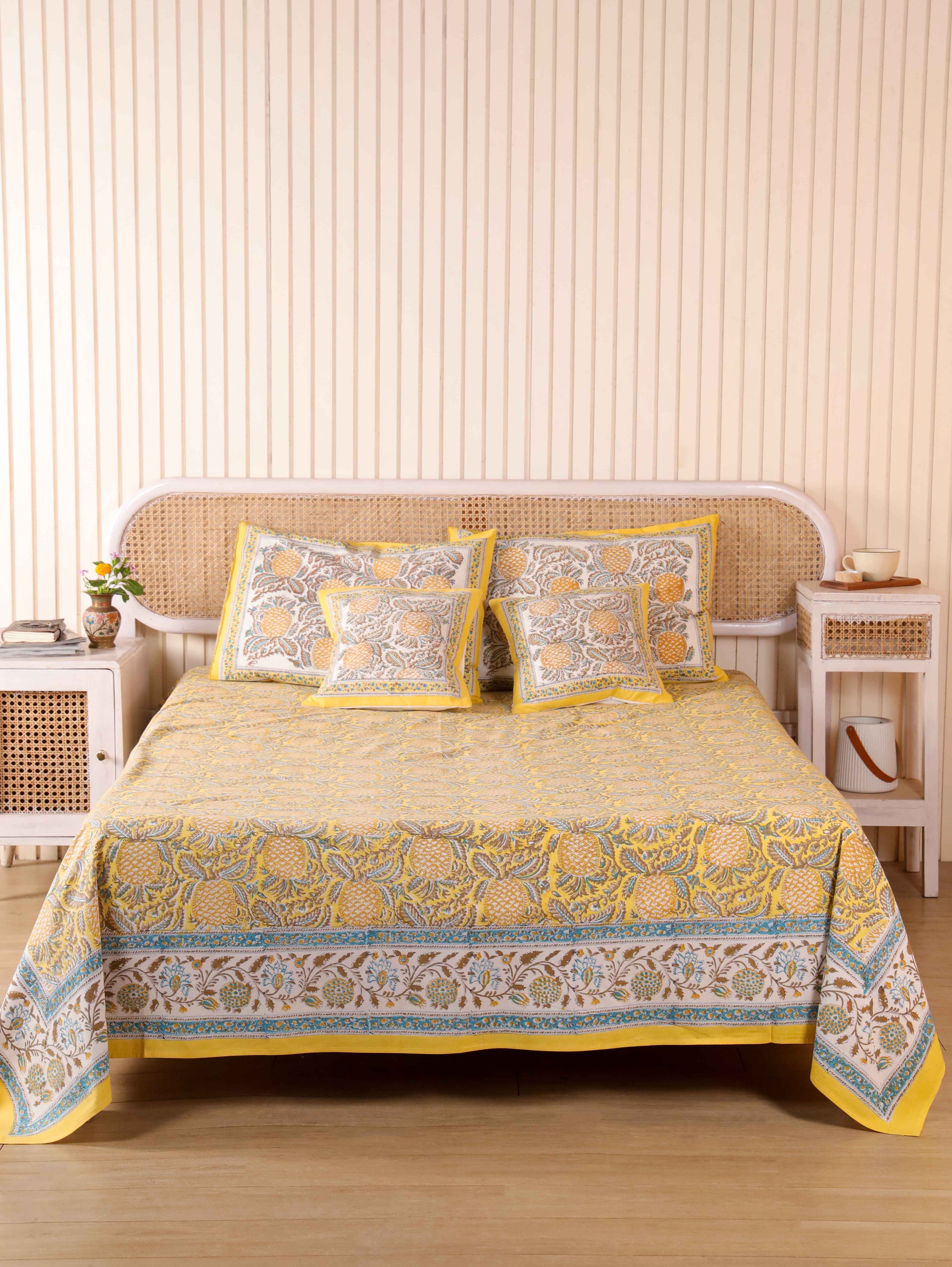 Hand Block Print Jaipuri Cotton Bedsheet With Two Reversible Pillow Cover