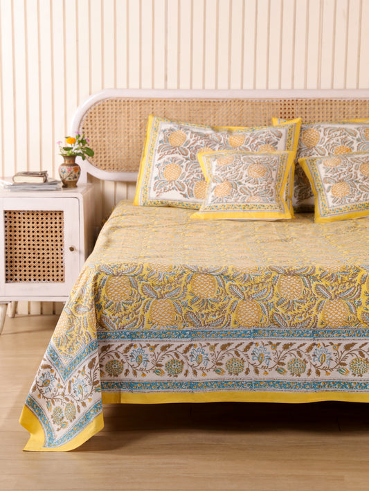 Hand Block Print Jaipuri Cotton Bedsheet With Two Reversible Pillow Cover