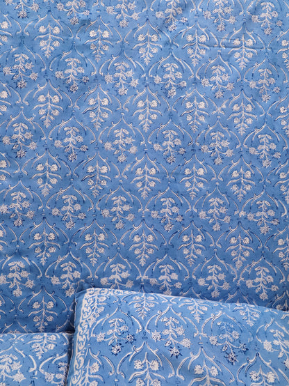 Hand Block Print Jaipuri Cotton Bedsheet With Two Reversible Pillow Cover