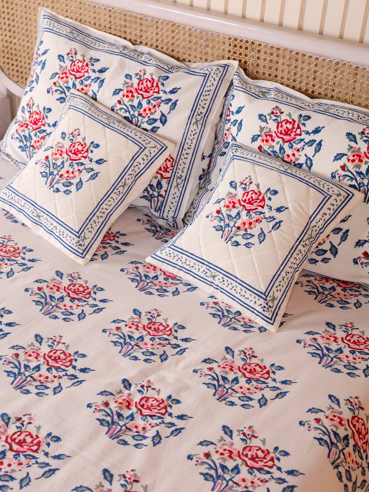 Hand Block Print Jaipuri Cotton Bedsheet With Two Reversible Pillow Cover