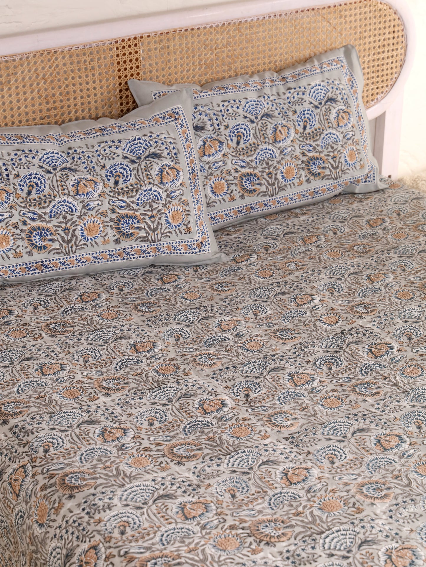 Hand Block Print Jaipuri Cotton Bedsheet With Two Reversible Pillow Cover