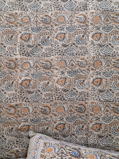 Hand Block Print Jaipuri Cotton Bedsheet With Two Reversible Pillow Cover