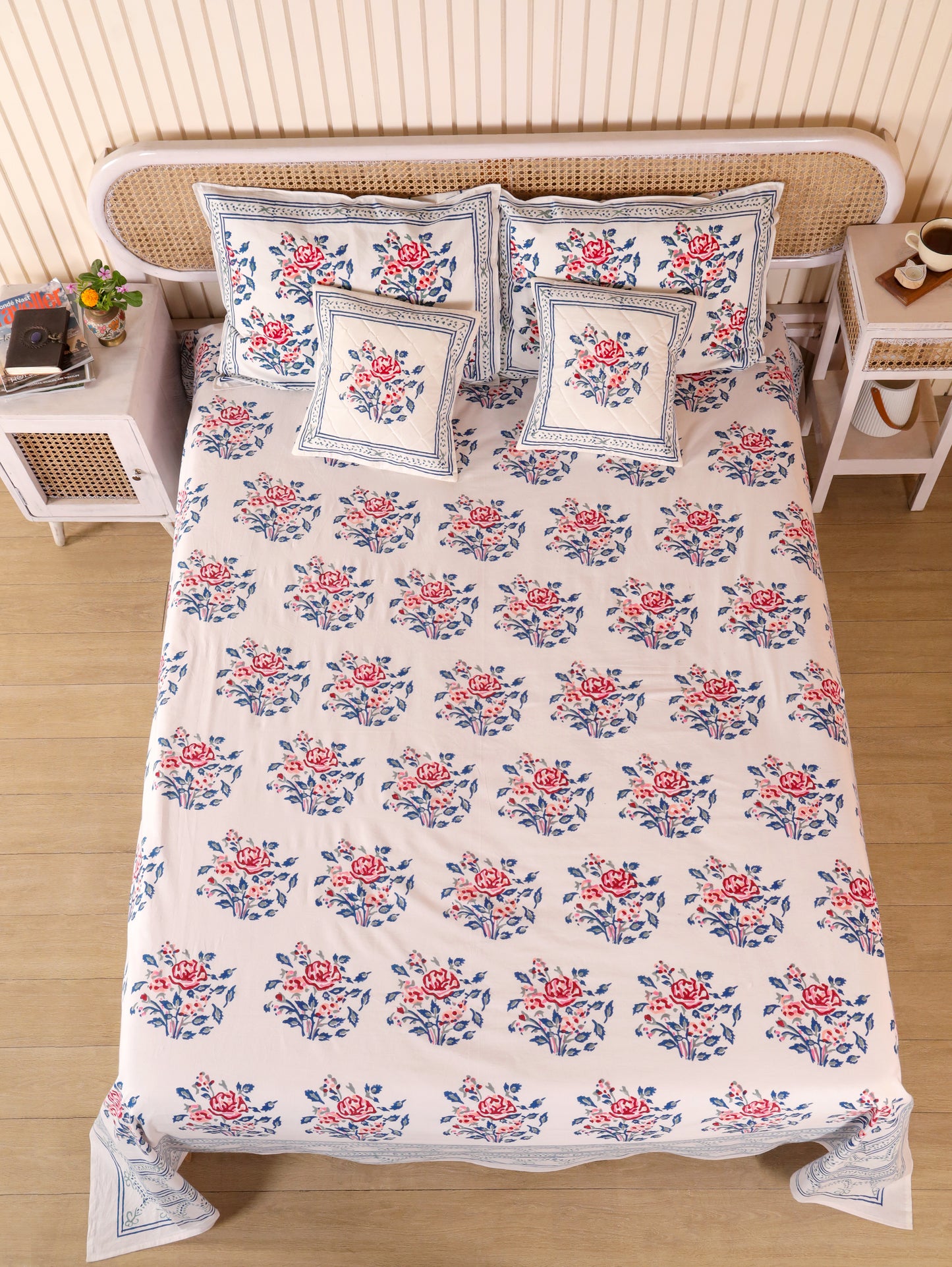 Hand Block Print Jaipuri Cotton Bedsheet With Two Reversible Pillow Cover