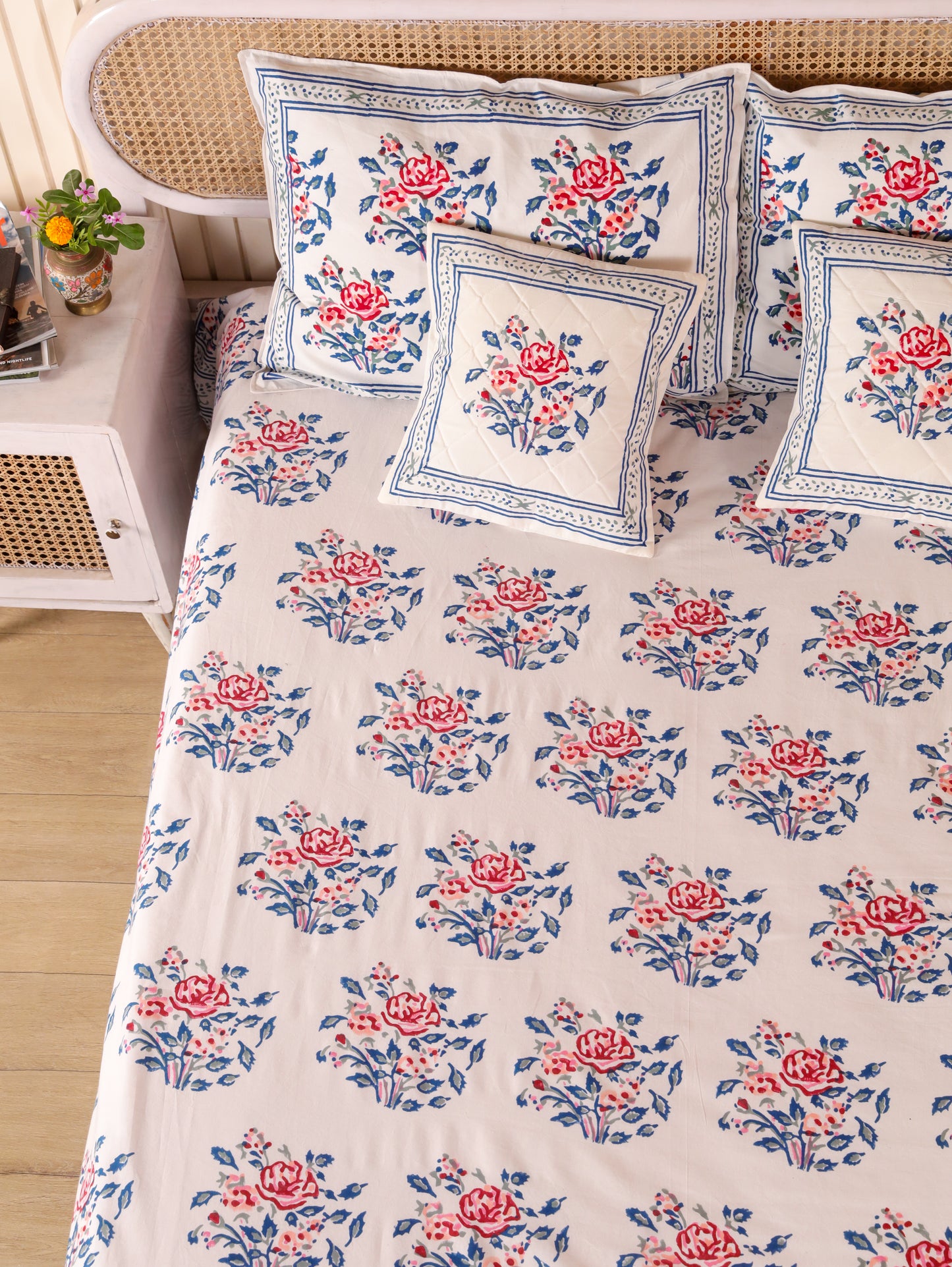 Hand Block Print Jaipuri Cotton Bedsheet With Two Reversible Pillow Cover