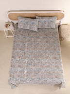 THE DARK GREY KASHYAB PRINT HAND BLOCK PRINT COTTON BEDSHEET WITH PILLOW COVER