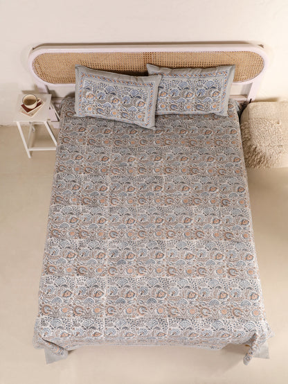 Hand Block Print Jaipuri Cotton Bedsheet With Two Reversible Pillow Cover