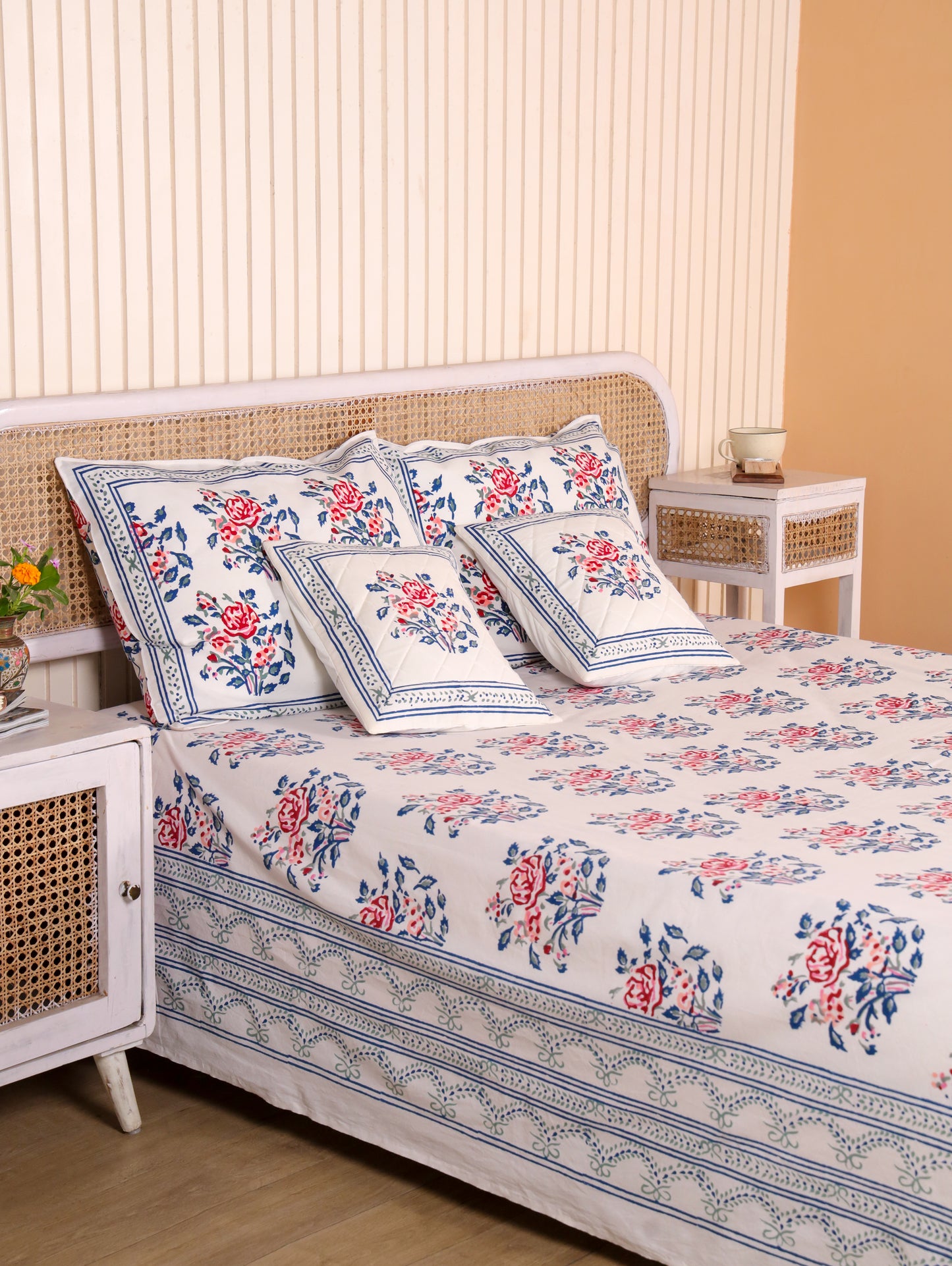 Hand Block Print Jaipuri Cotton Bedsheet With Two Reversible Pillow Cover