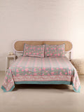 BLOOMING ROSE GARDEN PRINT HAND BLOCK PRINT COTTON BEDSHEET WITH PILLOW COVER