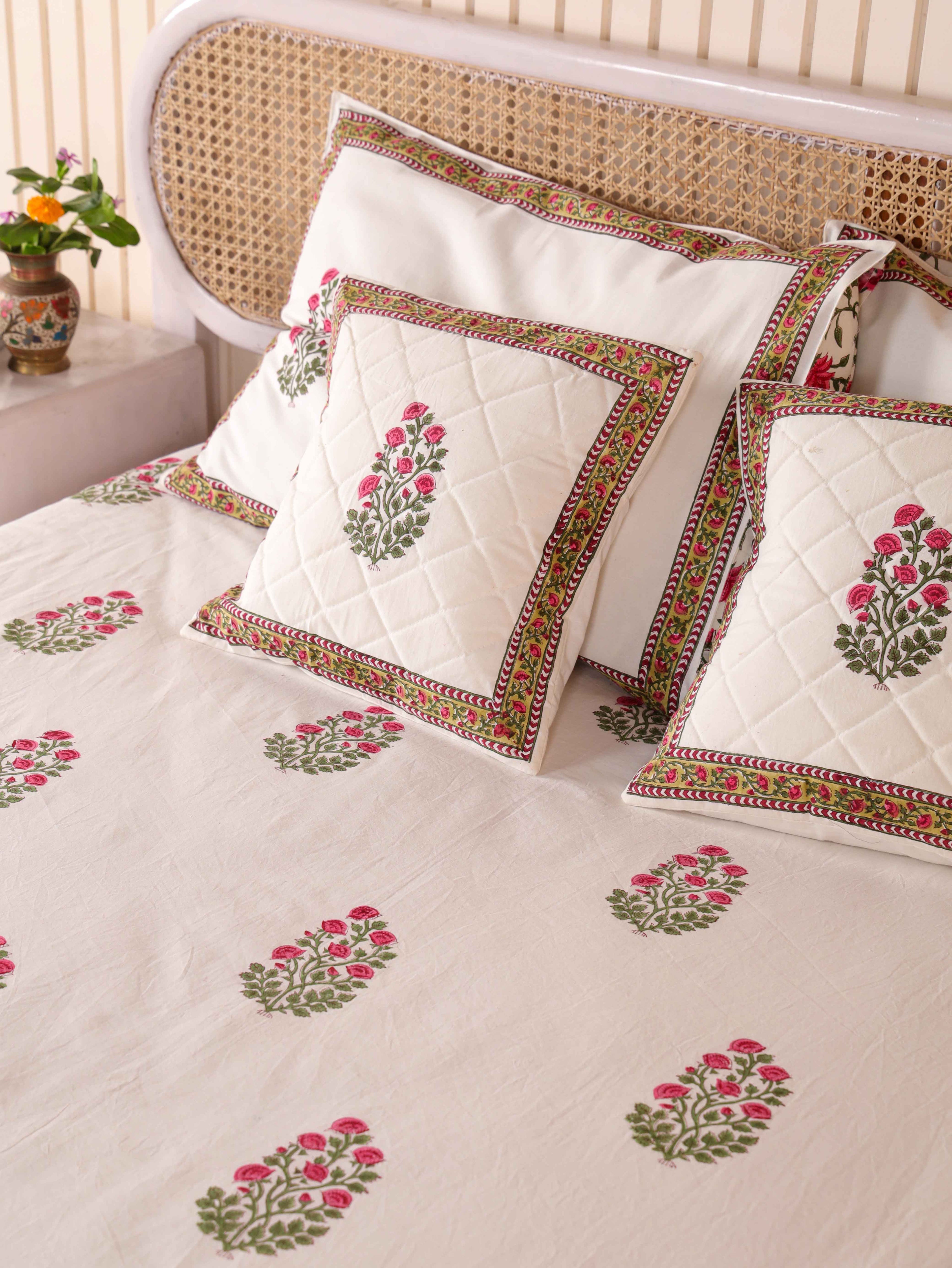 Hand Block Print Jaipuri Cotton Bedsheet With Two Reversible Pillow Cover