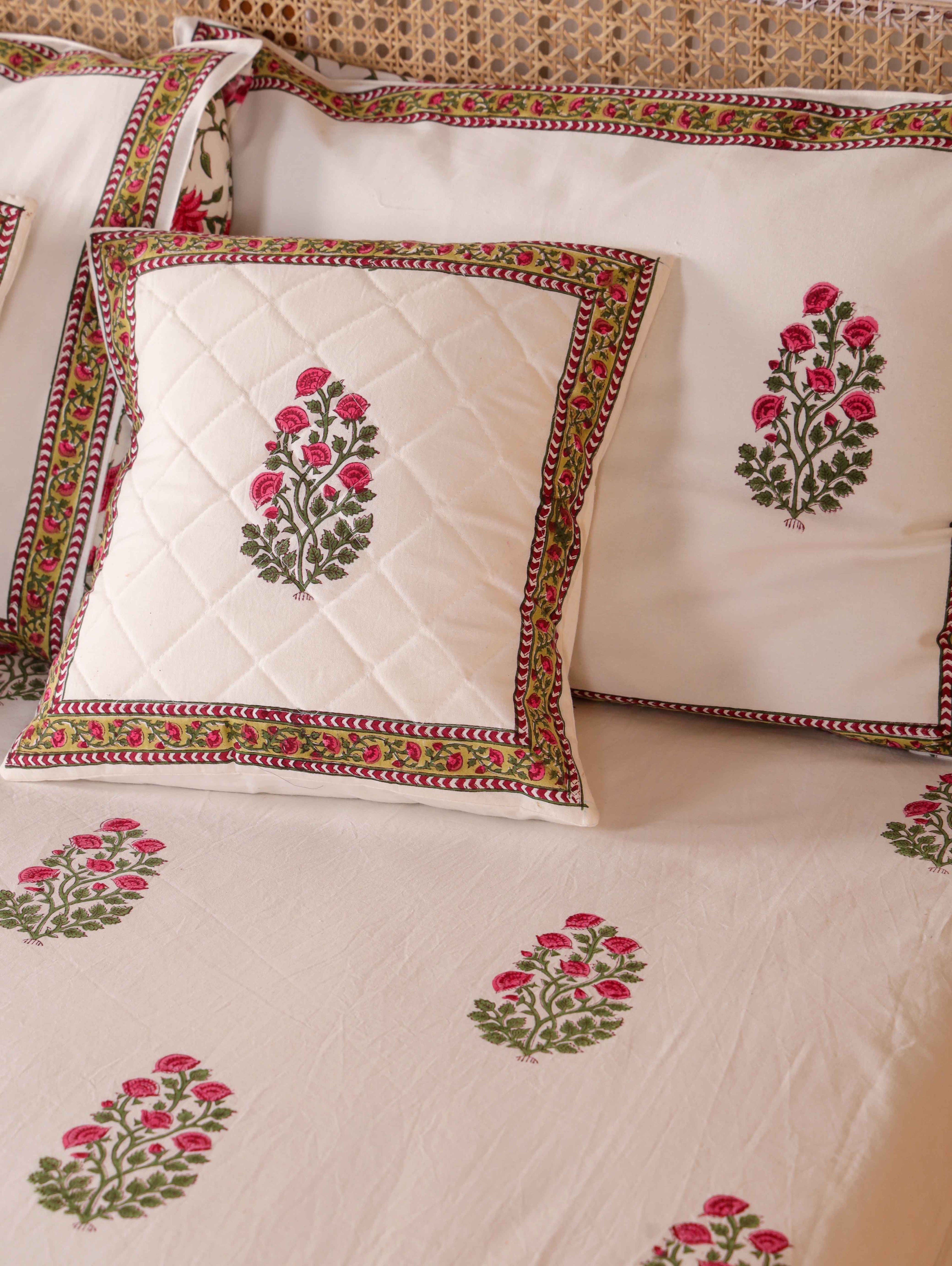 Hand Block Print Jaipuri Cotton Bedsheet With Two Reversible Pillow Cover