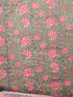BLOOMING ROSE GARDEN PRINT HAND BLOCK PRINT COTTON BEDSHEET WITH PILLOW COVER