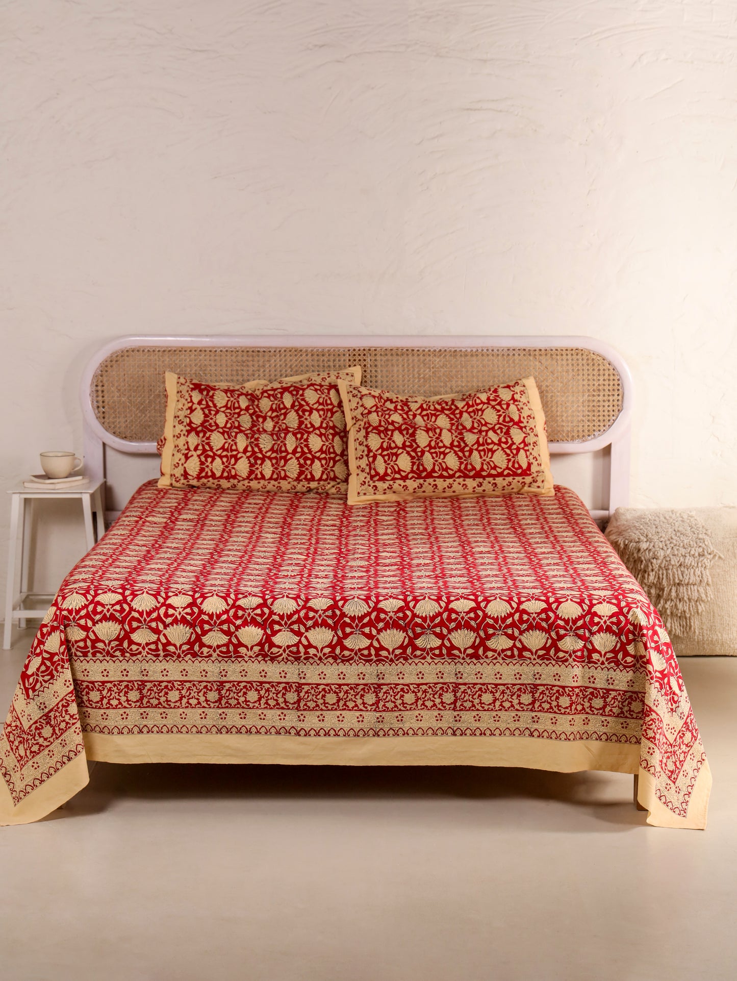 Hand Block Print Jaipuri Cotton Bedsheet With Two Reversible Pillow Cover