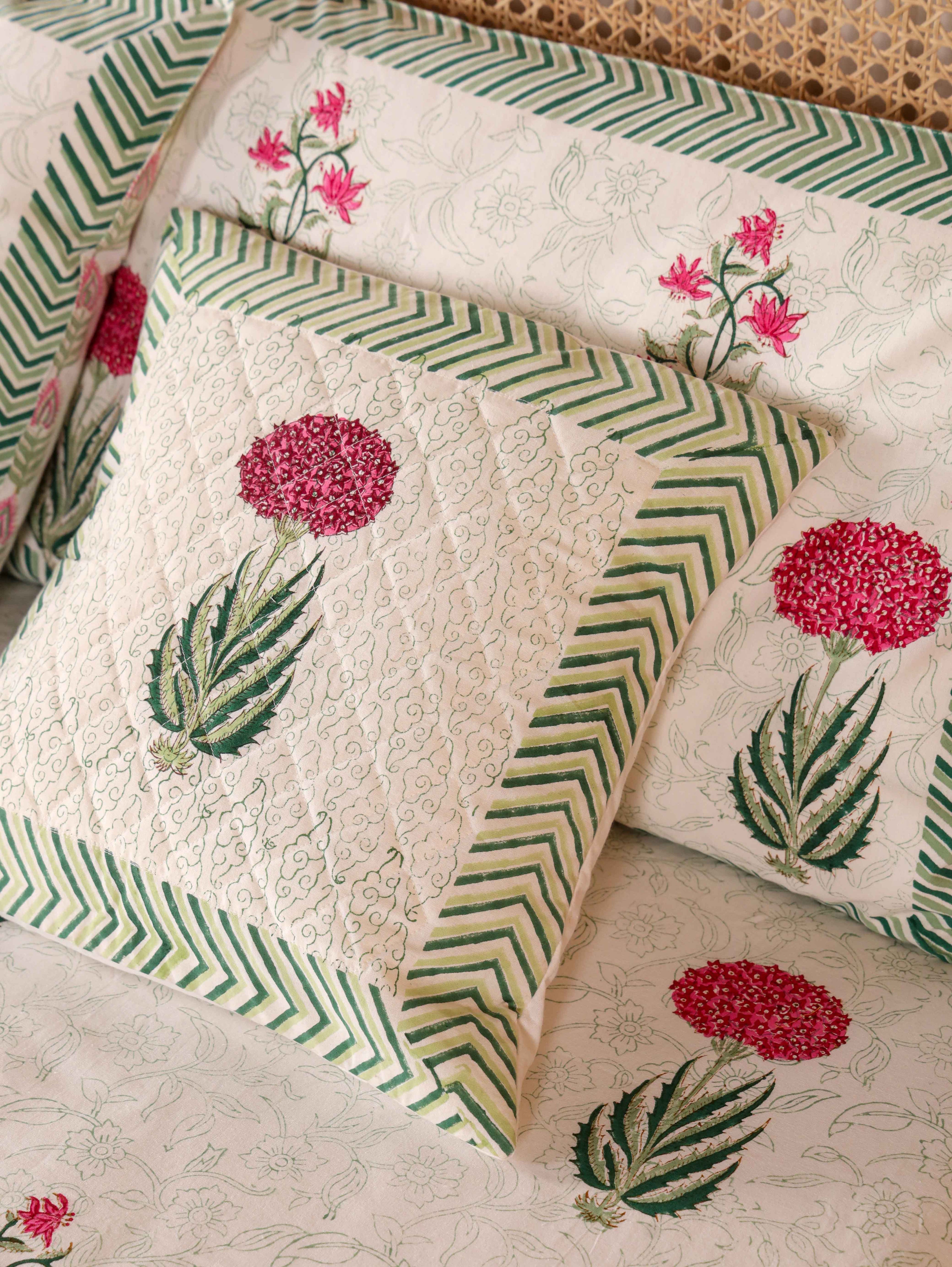 Hand Block Print Jaipuri Cotton Bedsheet With Two Reversible Pillow Cover