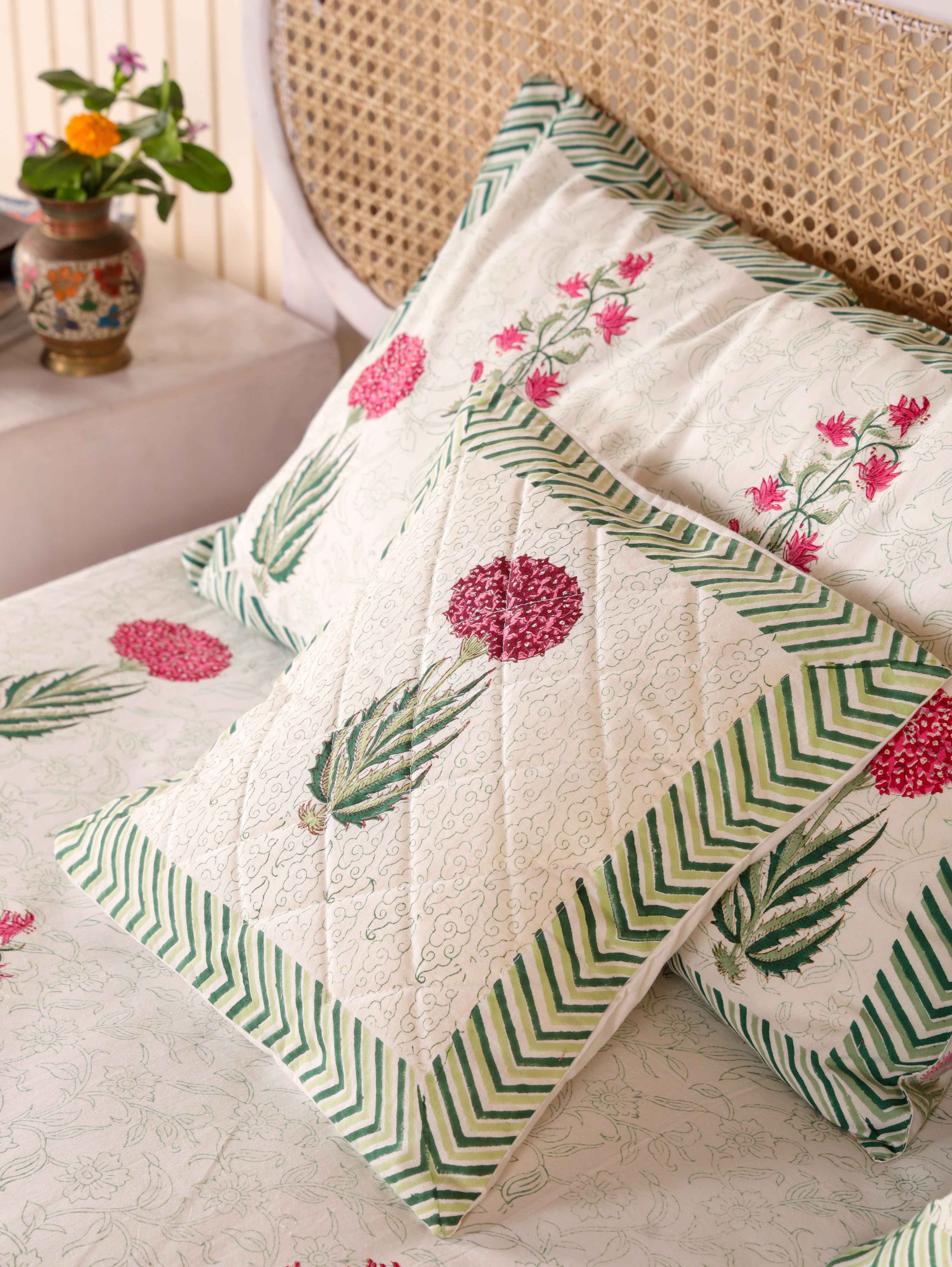 Hand Block Print Jaipuri Cotton Bedsheet With Two Reversible Pillow Cover