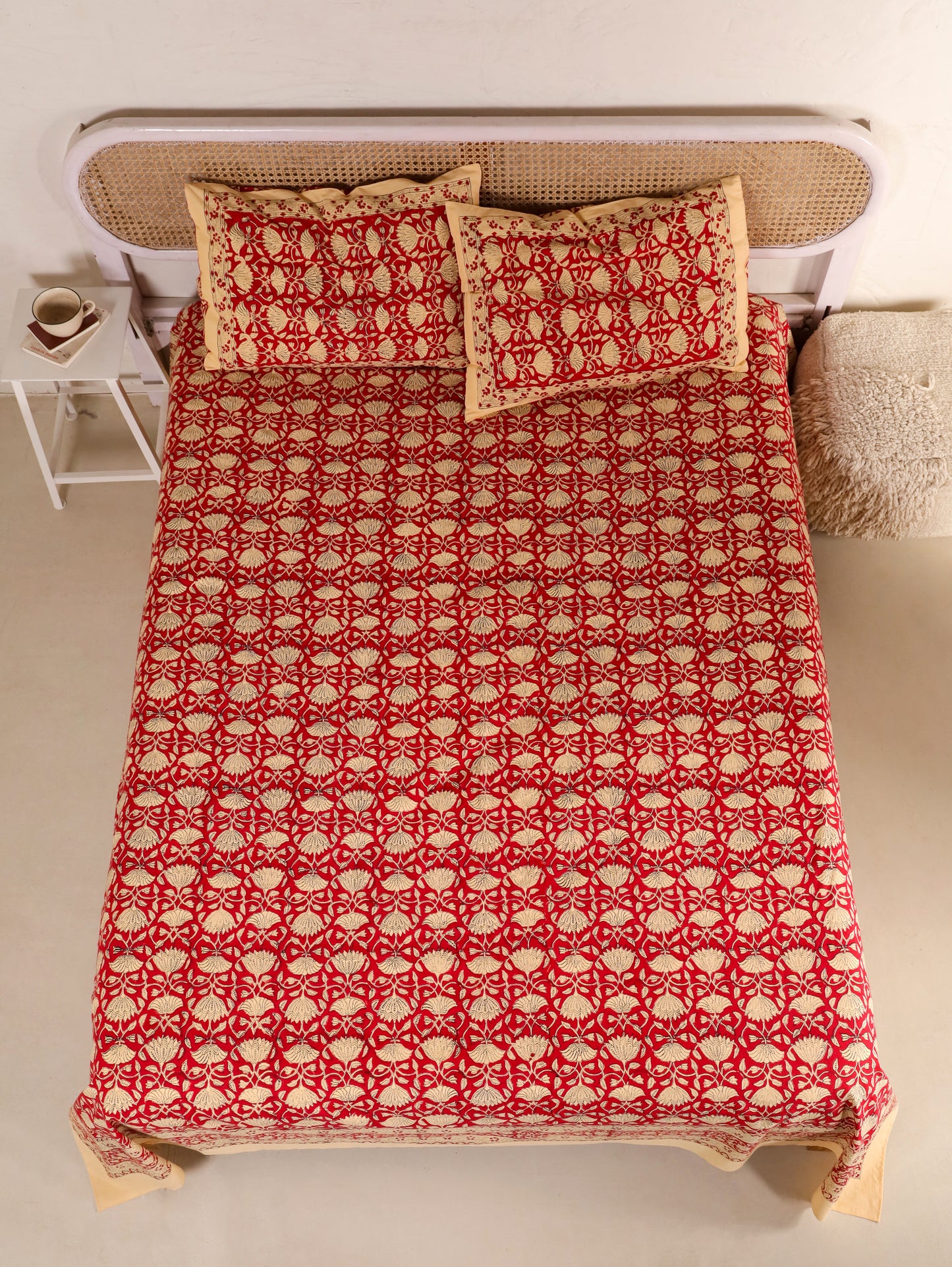 Hand Block Print Jaipuri Cotton Bedsheet With Two Reversible Pillow Cover