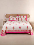 SHAHI GULAB BUTTA PRINT HAND BLOCK PRINT COTTON BEDSHEET WITH PILLOW COVER