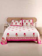 SHAHI GULAB BUTTA PRINT HAND BLOCK PRINT COTTON BEDSHEET WITH PILLOW COVER