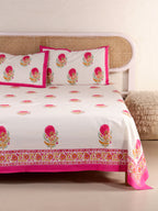 SHAHI GULAB BUTTA PRINT HAND BLOCK PRINT COTTON BEDSHEET WITH PILLOW COVER