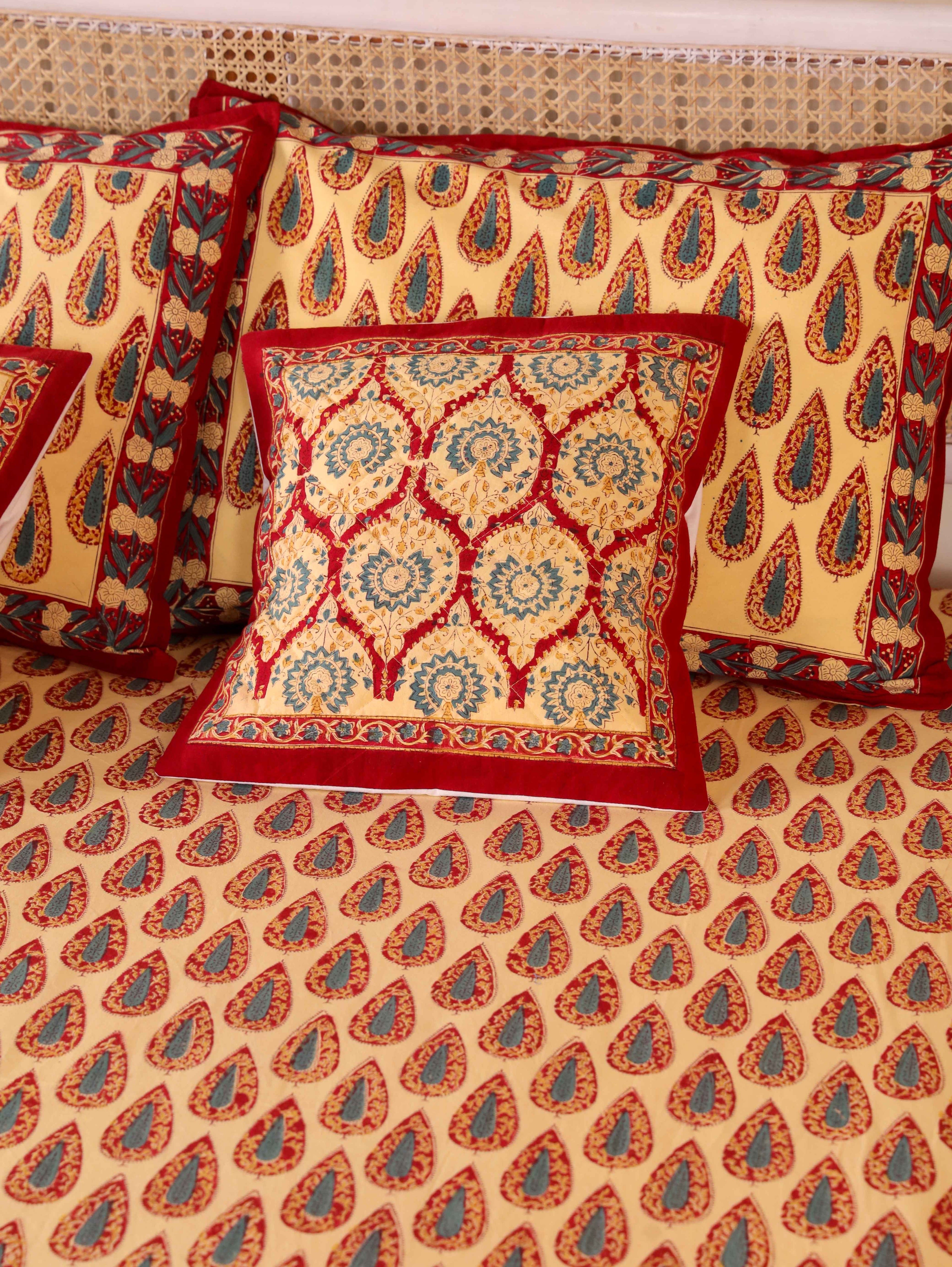 Hand Block Print Jaipuri Cotton Bedsheet With Two Reversible Pillow Cover