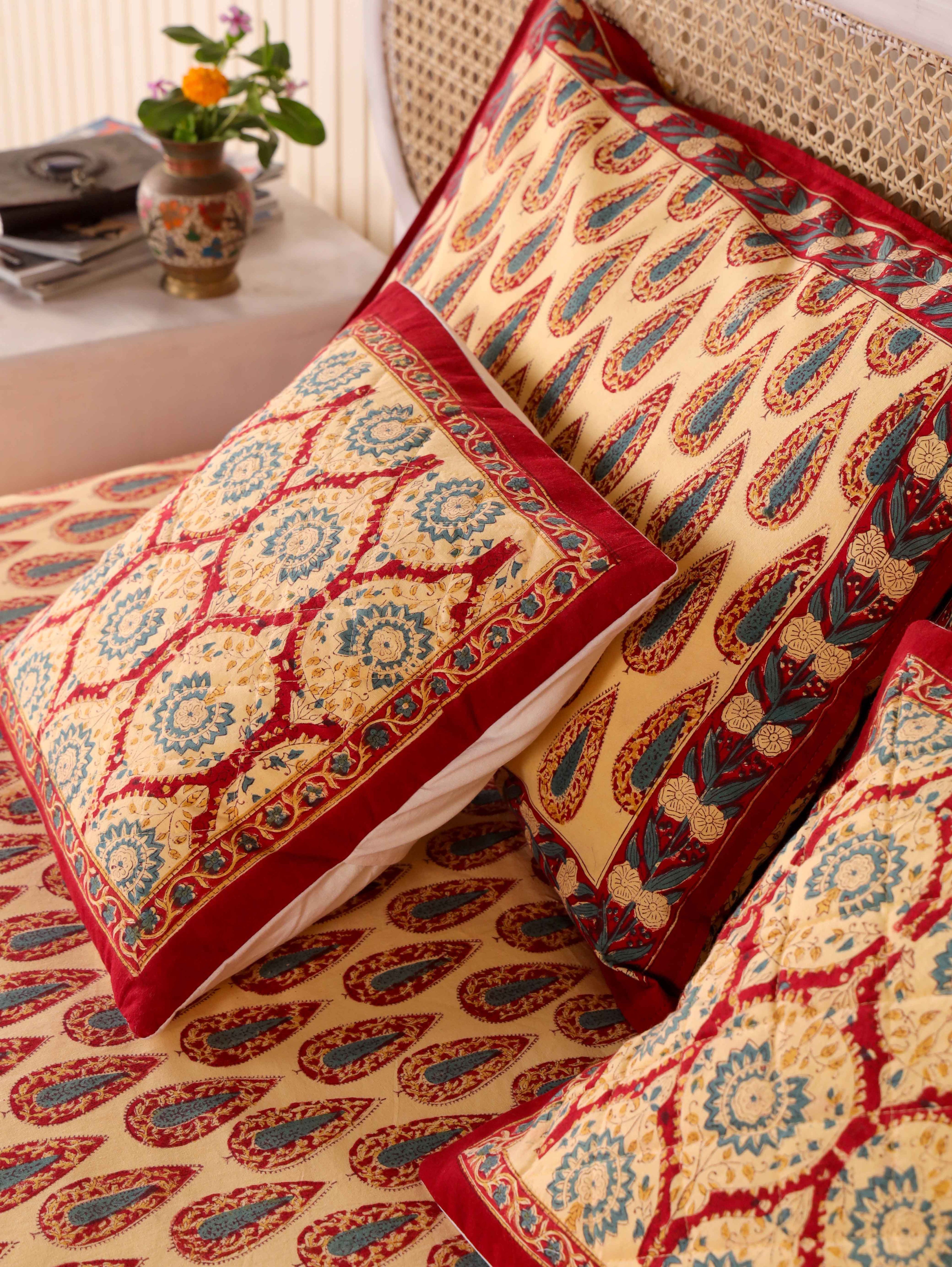 Hand Block Print Jaipuri Cotton Bedsheet With Two Reversible Pillow Cover
