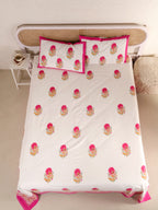 SHAHI GULAB BUTTA PRINT HAND BLOCK PRINT COTTON BEDSHEET WITH PILLOW COVER