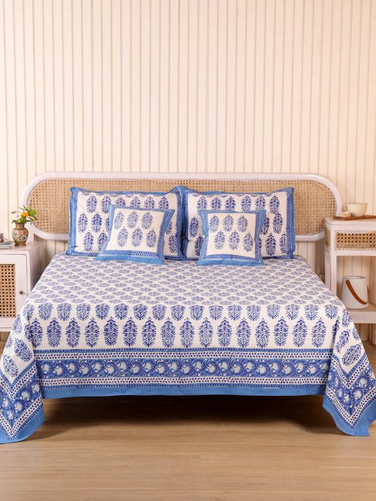 Hand Block Print Jaipuri Cotton Bedsheet With Two Reversible Pillow Cover