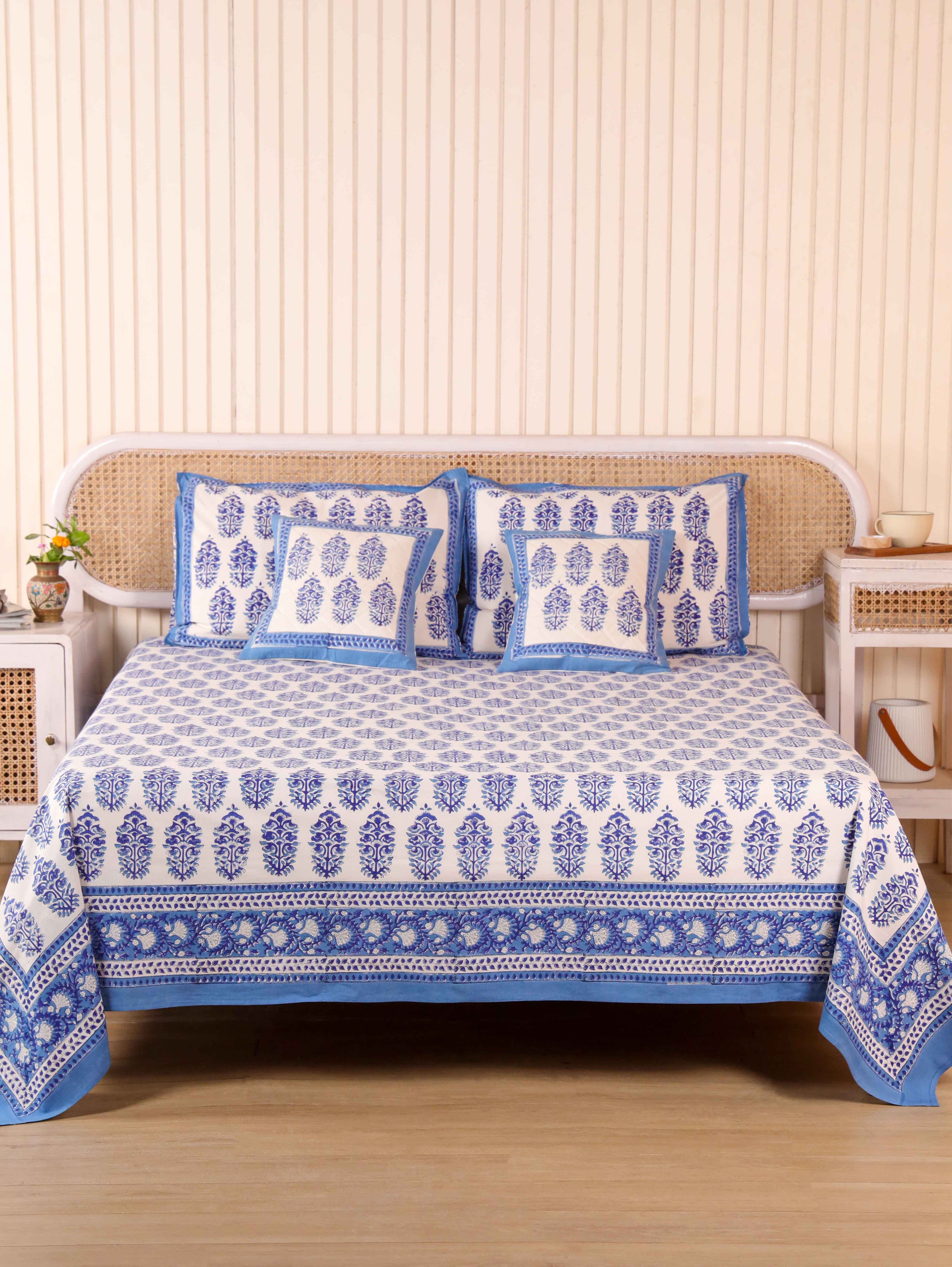 Hand Block Print Jaipuri Cotton Bedsheet With Two Reversible Pillow Cover