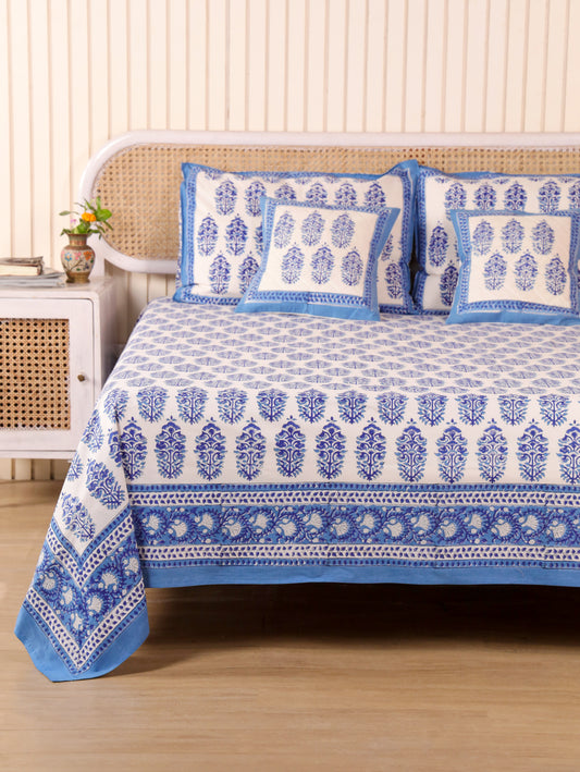 Hand Block Print Jaipuri Cotton Bedsheet With Two Reversible Pillow Cover