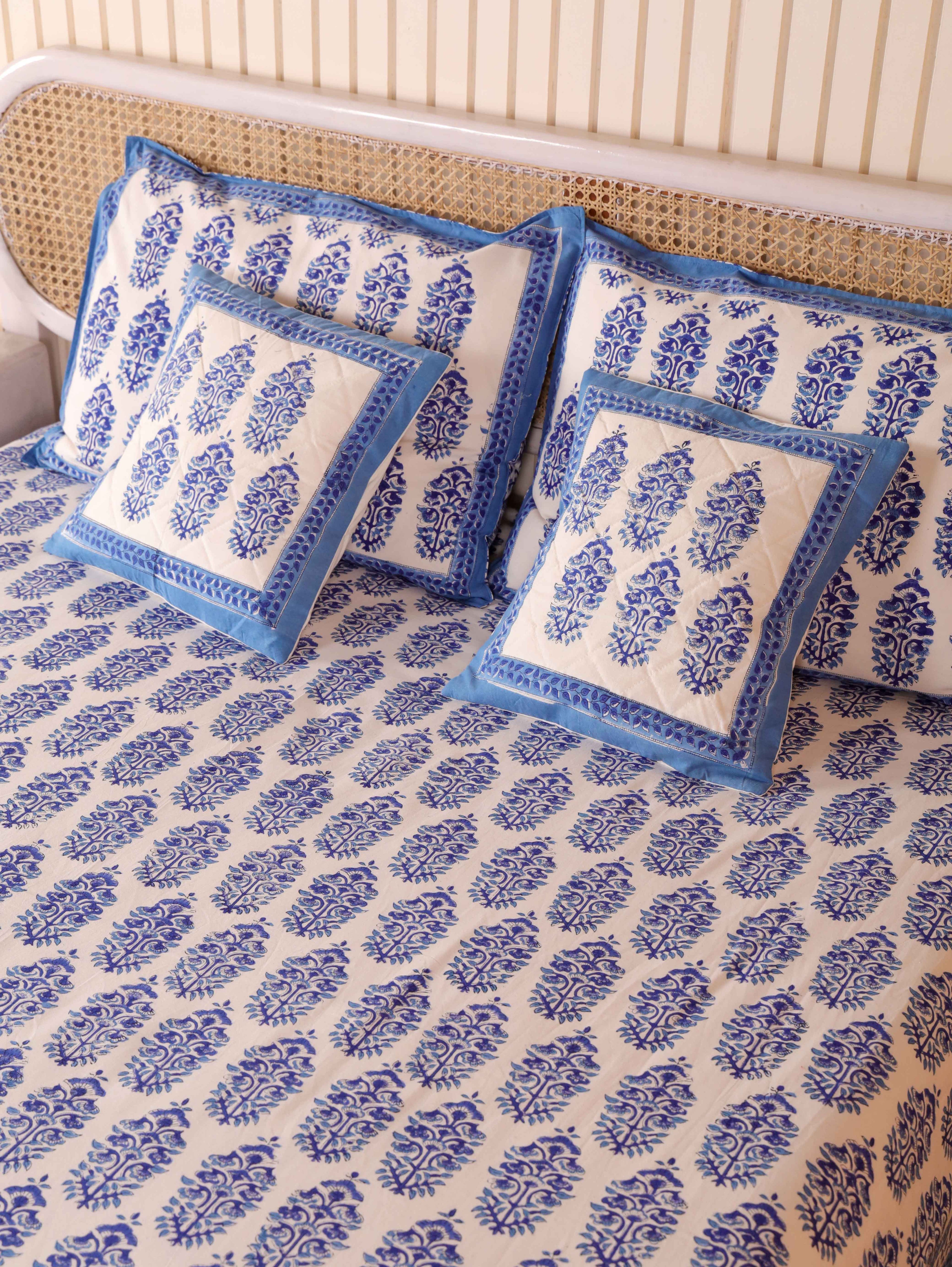 Hand Block Print Jaipuri Cotton Bedsheet With Two Reversible Pillow Cover