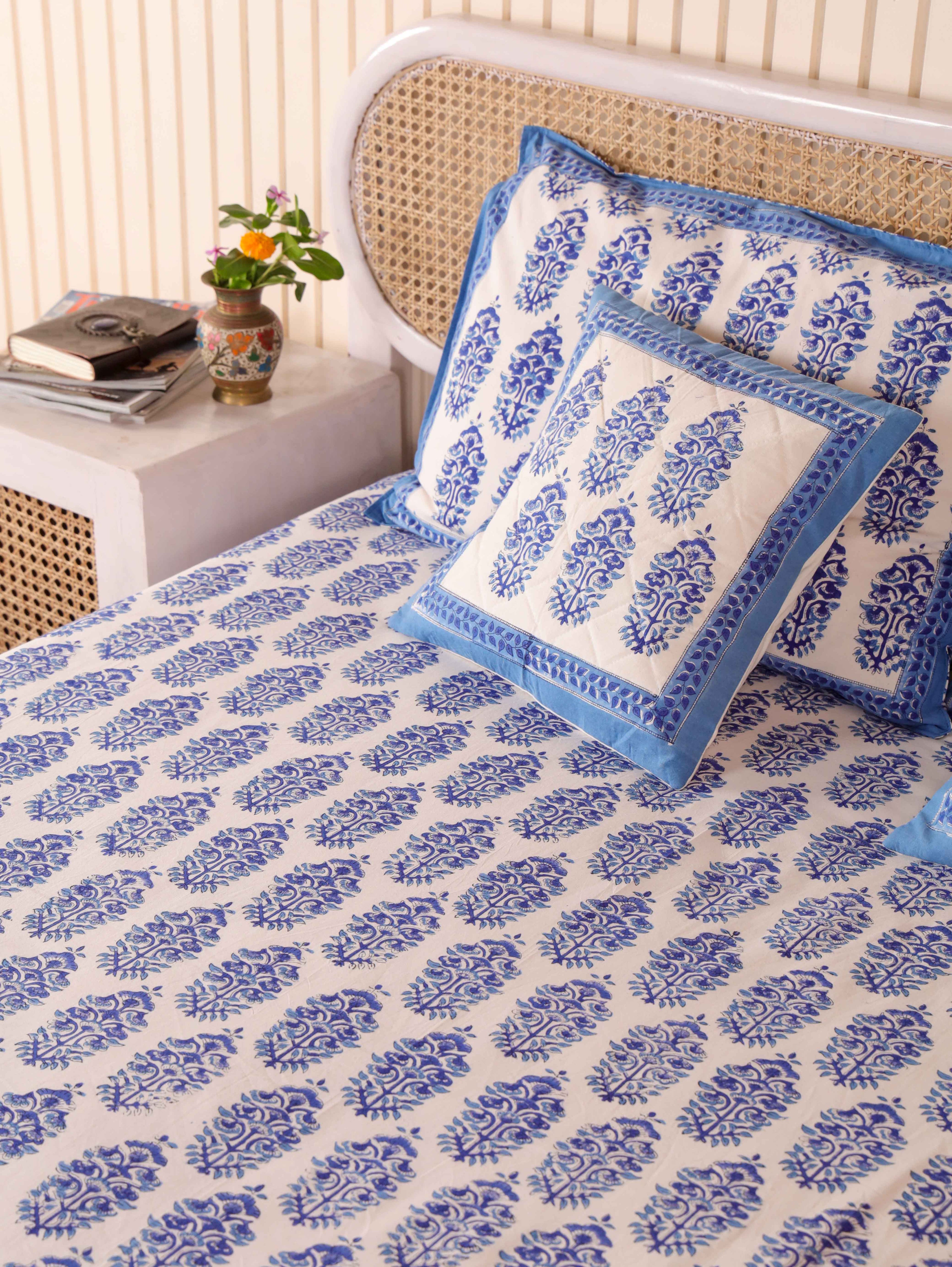 Hand Block Print Jaipuri Cotton Bedsheet With Two Reversible Pillow Cover