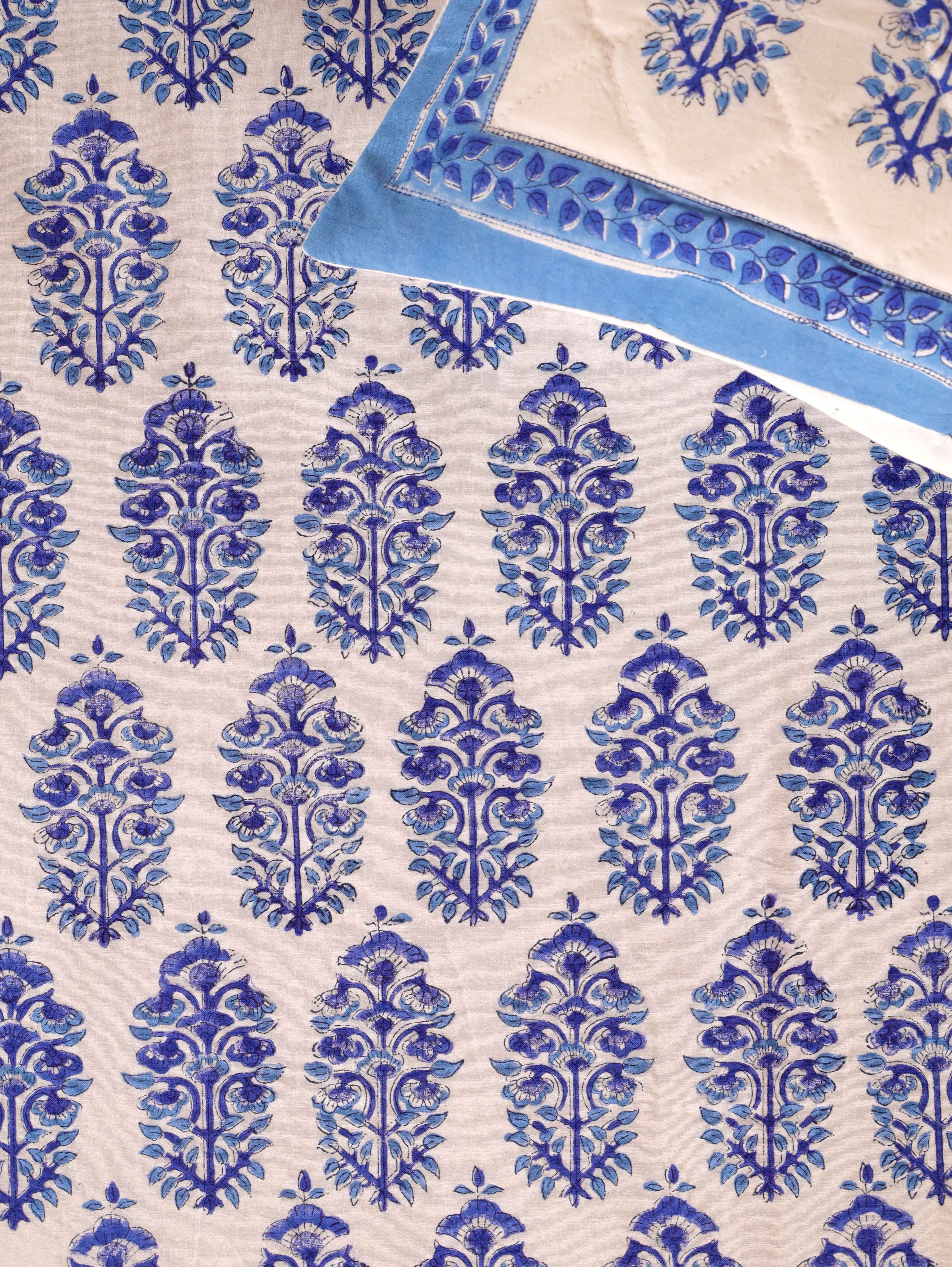 Hand Block Print Jaipuri Cotton Bedsheet With Two Reversible Pillow Cover